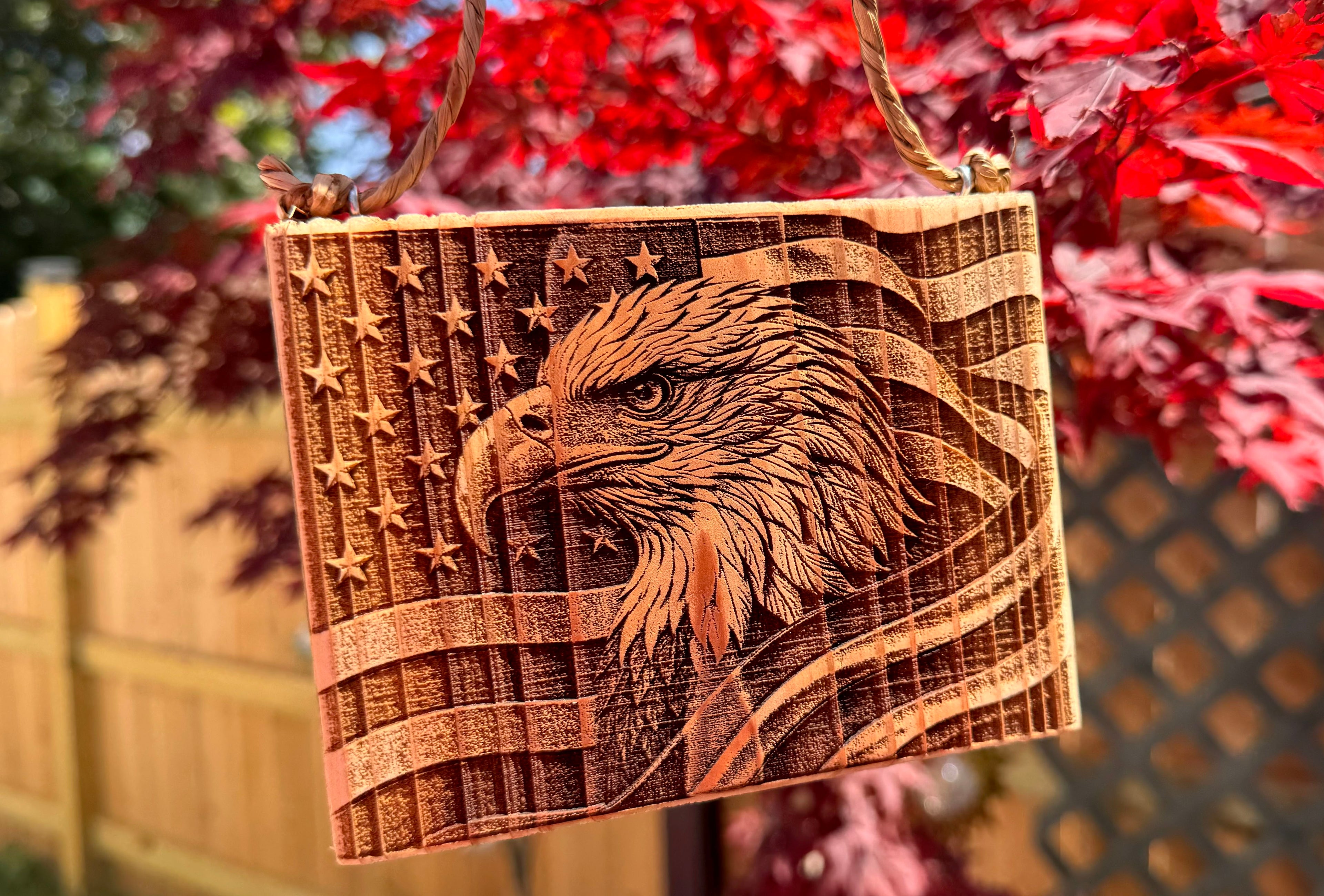 American Bald Eagle Flag Patriotic Hanging Sign 5.5" x 4"