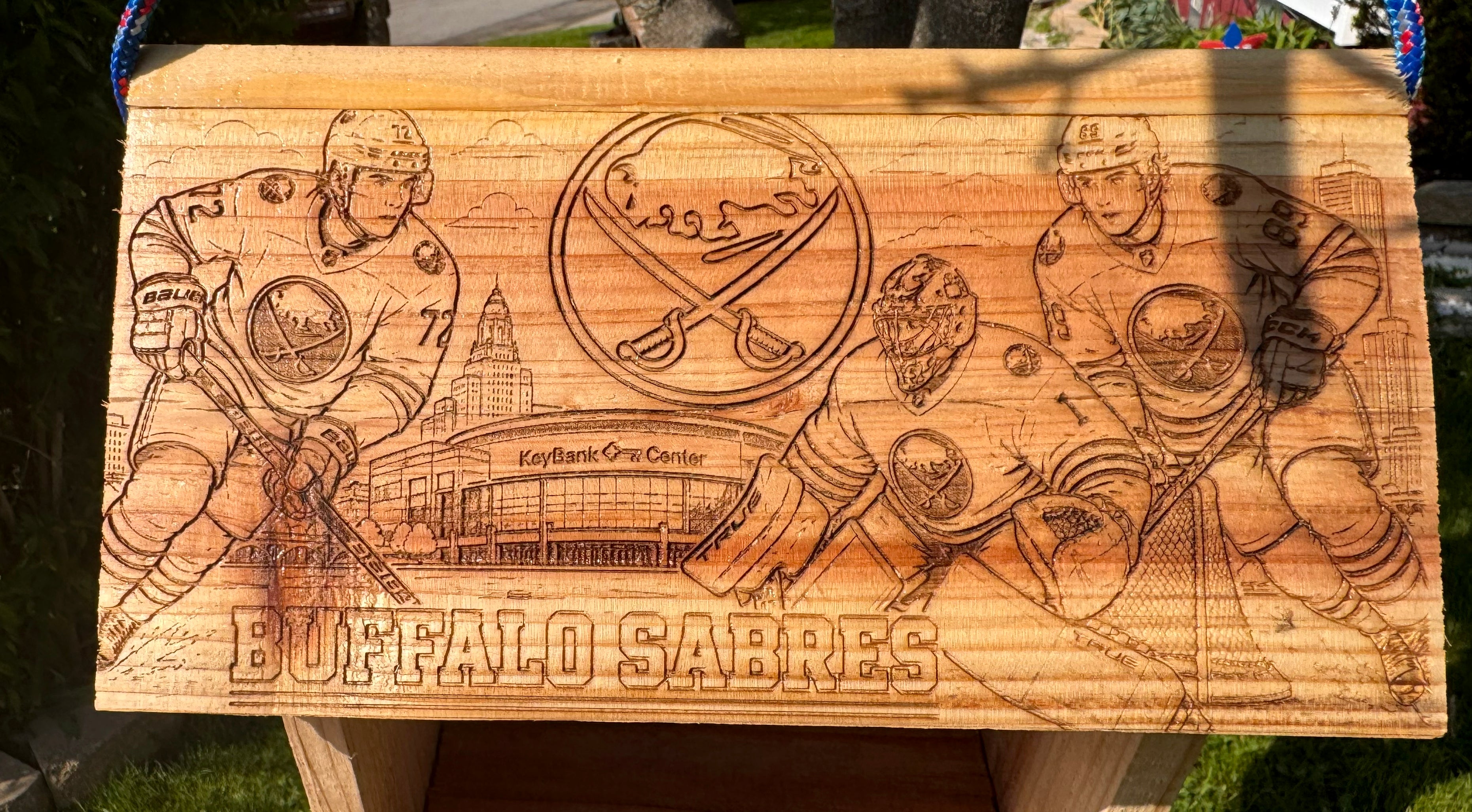Buffalo Sports Cedar Bird Feeder | Laser Engraved WNY Team Fan Garden Décor Gift
