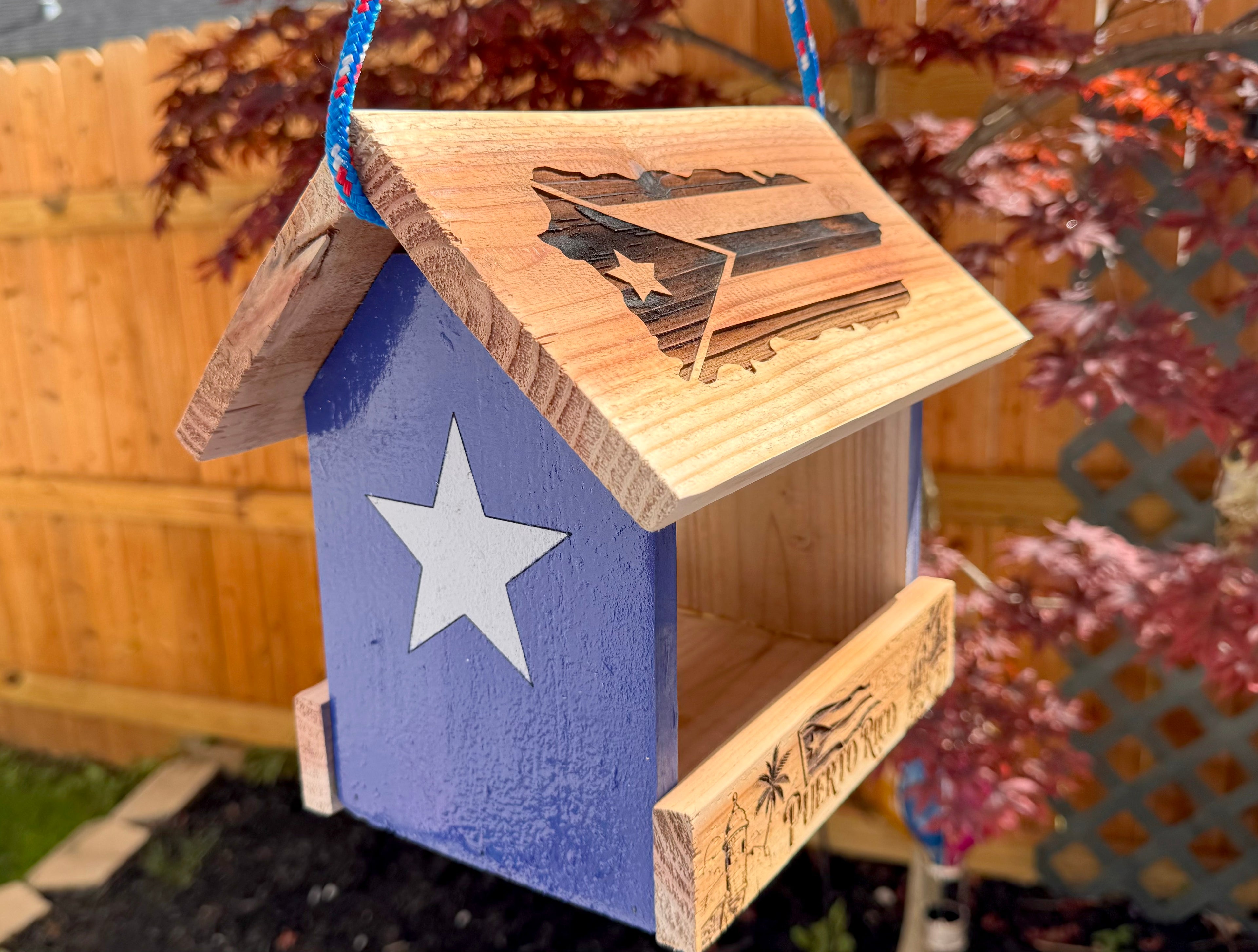 Puerto Rico Bird Feeder - Laser Engraved - Gift for Hispanic Heritage