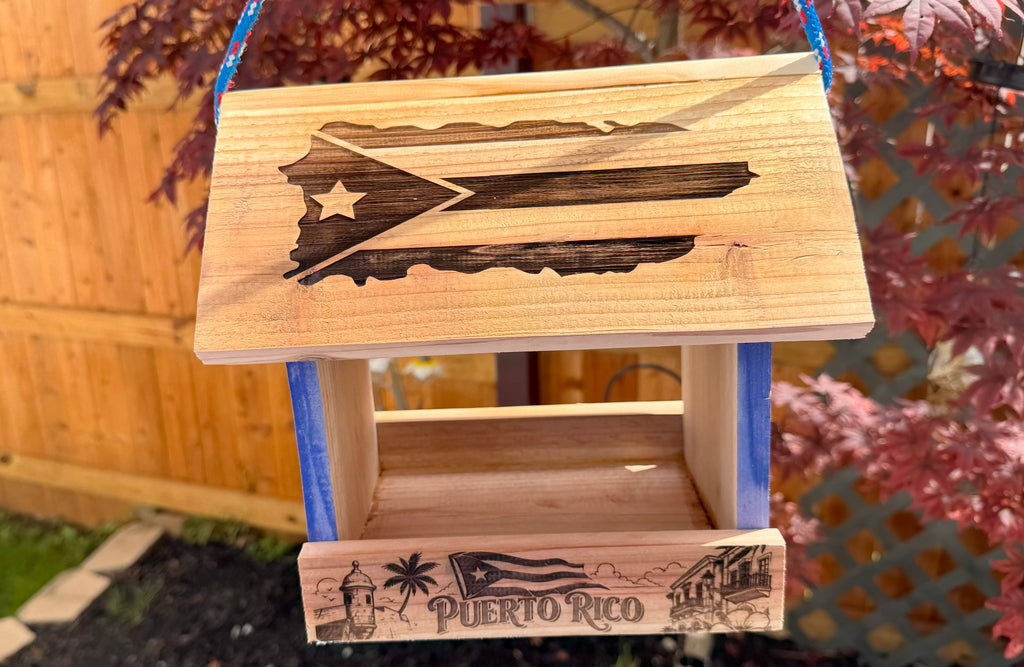 Puerto Rico Bird Feeder - Laser Engraved - Gift for Hispanic Heritage