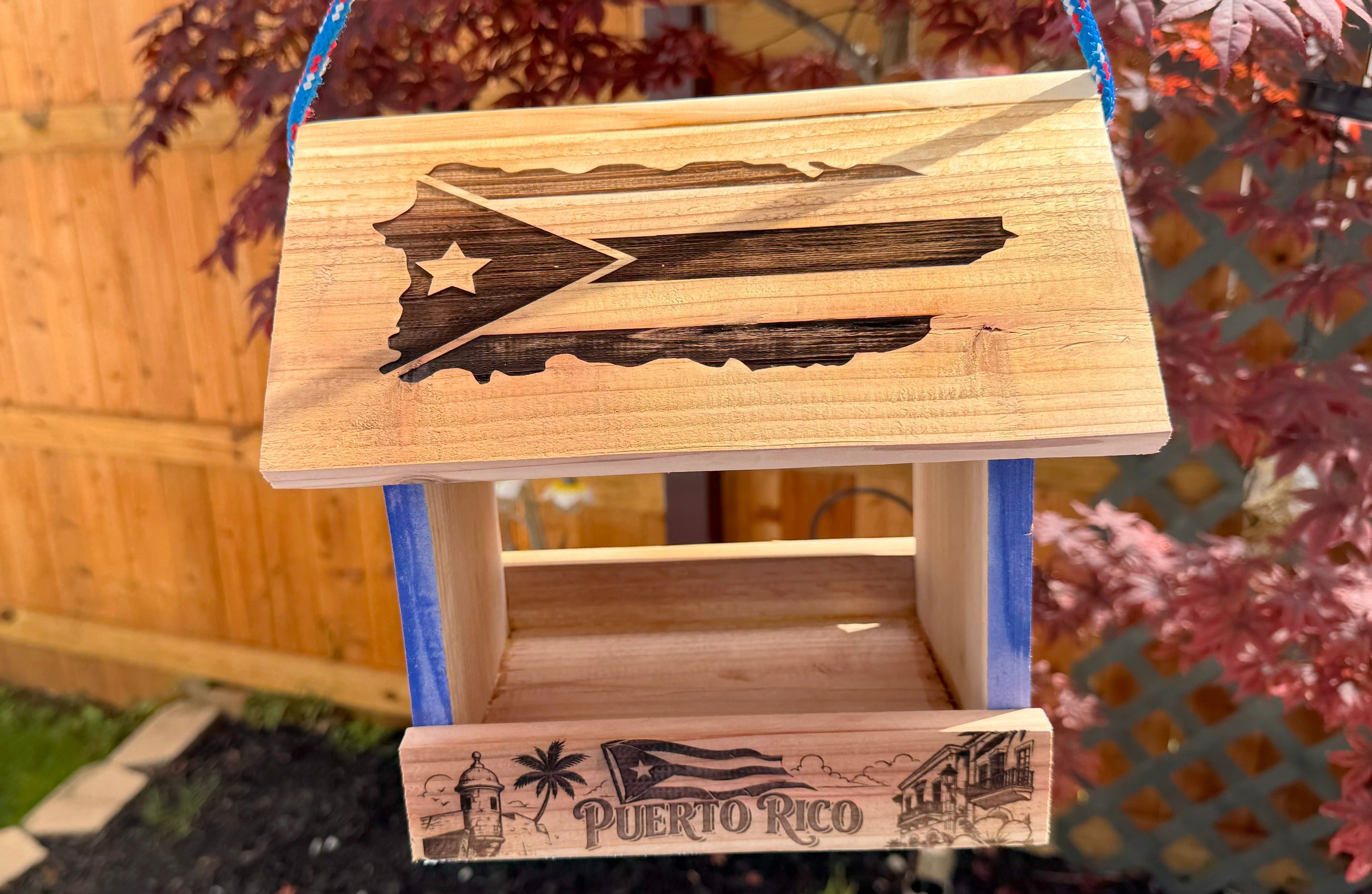 Puerto Rico Bird Feeder - Laser Engraved - Gift for Hispanic Heritage