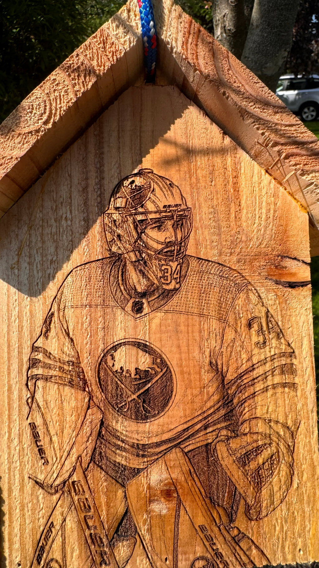 Buffalo Sports Cedar Bird Feeder | Laser Engraved WNY Team Fan Garden Décor Gift